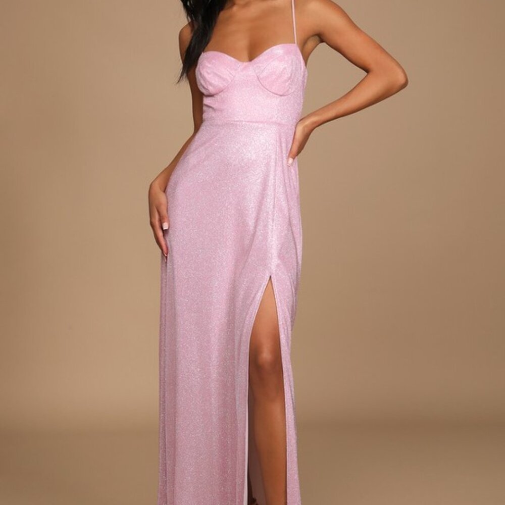 Lulus Lucky For You Pink Glitter Bustier Maxi Dress